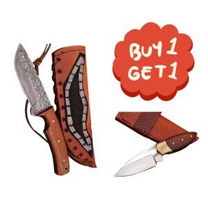 Handmade Damascus Steel Kitchen Knife Raindrop Pattern with Leather Sheath